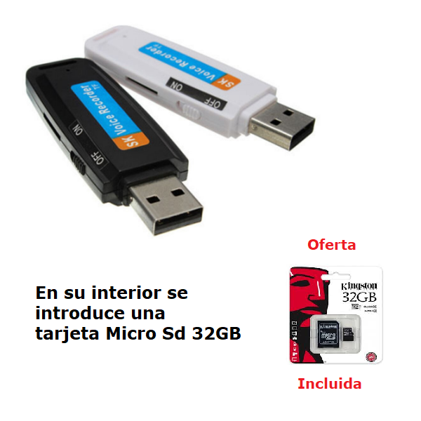 Grabadora de voz oculta memoria USB con tarjeta MicroSD Tarjeta de memoria  Sin tarjeta