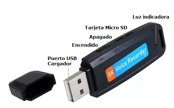 Grabadora de voz oculta memoria USB con tarjeta MicroSD Tarjeta de memoria  Sin tarjeta