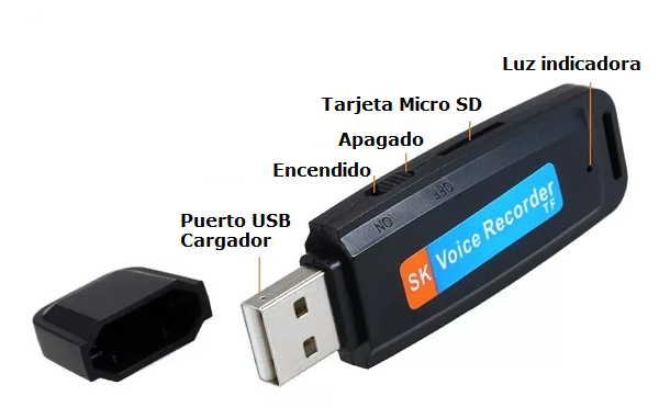 Memoria USB Espia - Grabadora De Voz - Bateria para 10 horas Grabando OEM