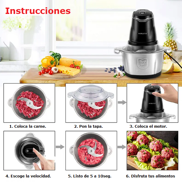 Picadora Eléctrica de Acero Inoxidable Sokany – Comprasin.com