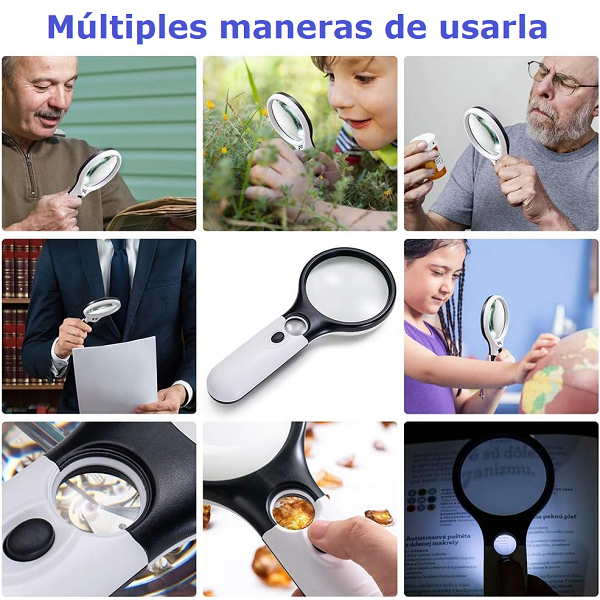 1 lupa con luz, lupa con luz, aumento alto 3X 45X, lupa con luz LED de  mano, adecuada para lectura, joyería, manualidades, inspección, ciencia,  lupa p