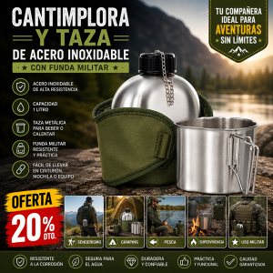 Cantimplora y Taza de Acero Inoxidable y Funda Militar (8)