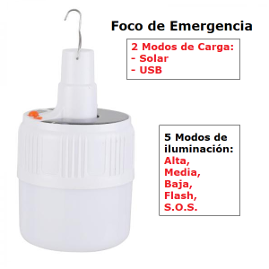 Foco recargable y solar de emergencia (2)