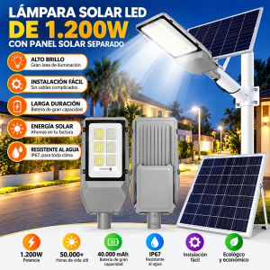 Lámpara Solar Vial de 1.200w con Panel Solar Separado (5)